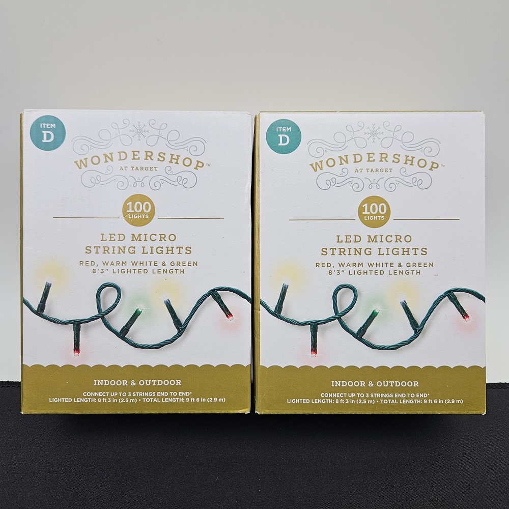 2pk Wondershop Target 100 LED Micro String Lights‎ Red Warm White Green New